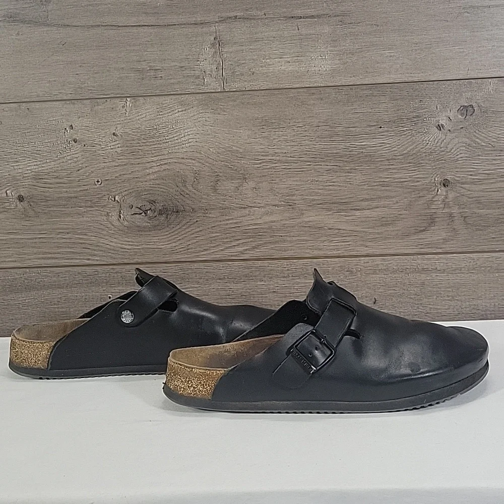 Birkenstock Black Leather Slip on Clog Sandals Sz 43 M10